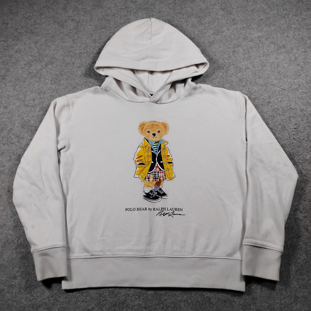 Polo Ralph Lauren Kids XL 16 Polo Bear Graphic Pullover Hoodie Cream
